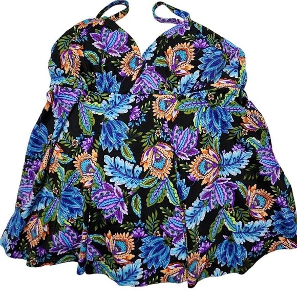 Swim Solutions Womens Boho Play Multicolor V Neck Tankini Top‎ Size 8 New - Picture 4 of 11